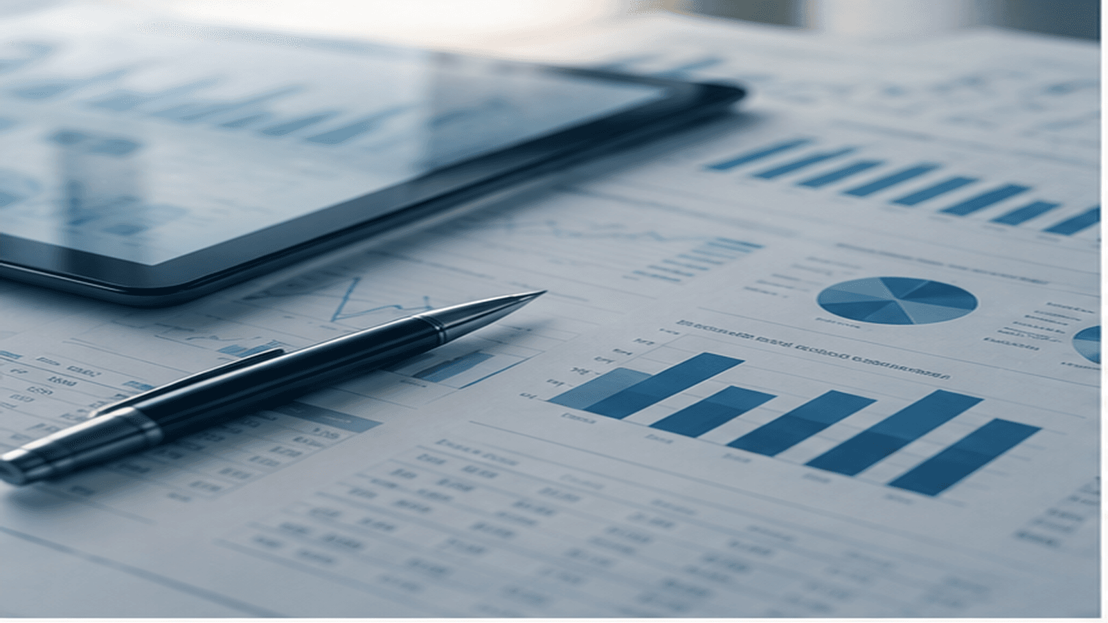 Corporate finance dashboard with deep blue analytical layers